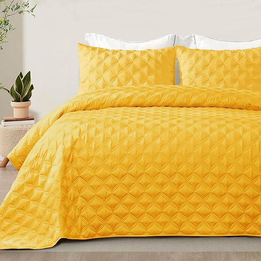 Exclusivo Mezcla King Quilt Set, 3 Pieces Lightweight Quilts King Size with Geometric Ellipse Pattern, Soft Quilted Bedspreads Yellow Coverlets Bedding Set for All Seasons