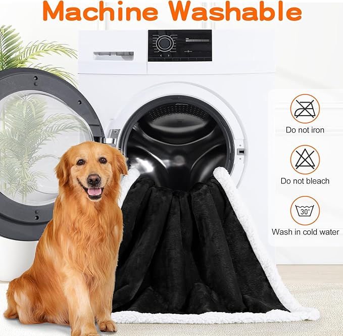 Smiry Waterproof Blanket Throw for Large Dogs, Soft Reversible Dog Blanket for Sofa Couch Bed, Washable Leakproof Sherpa Fleece Furniture Couch Protector(60"x80", Black/White)