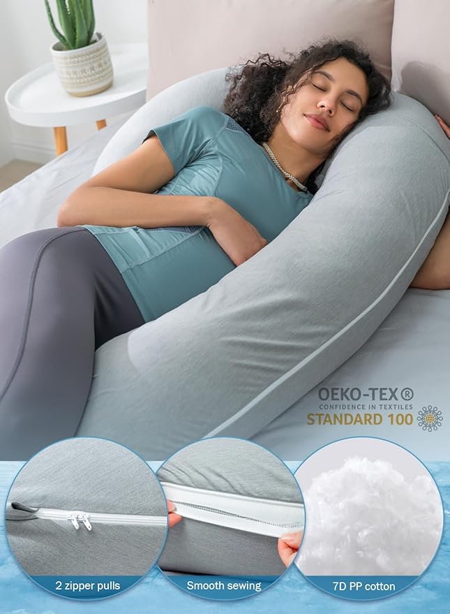 INSEN Cooling Pregnancy Pillow, Maternity Pillow with Soft Tencel Cover,C Shaped for Pregnant Women and Side Sleeping (Cooling Tencel-Rock Grey)