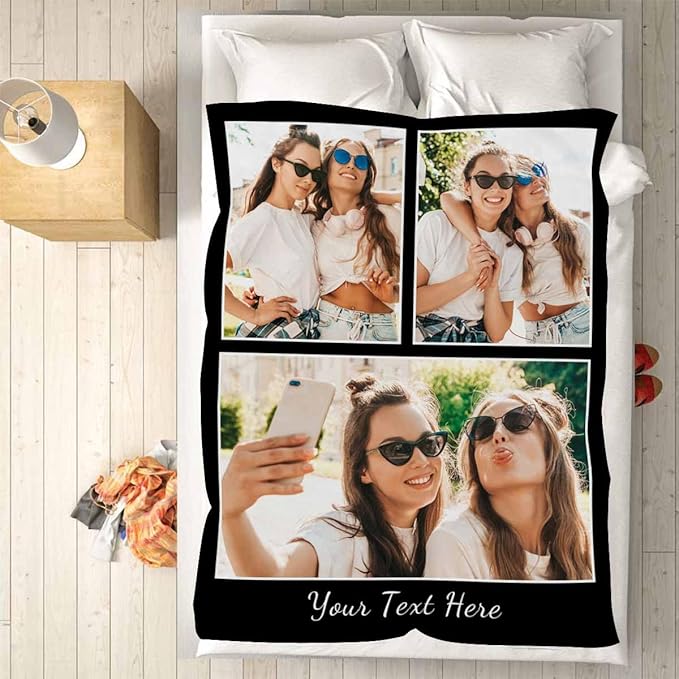 Customize Blankets with Photos, 3 Photos Customizable Blanket Personalized Blankets and Throws Best Friend Blanket for Besties BBF Friendship Gifts for Women