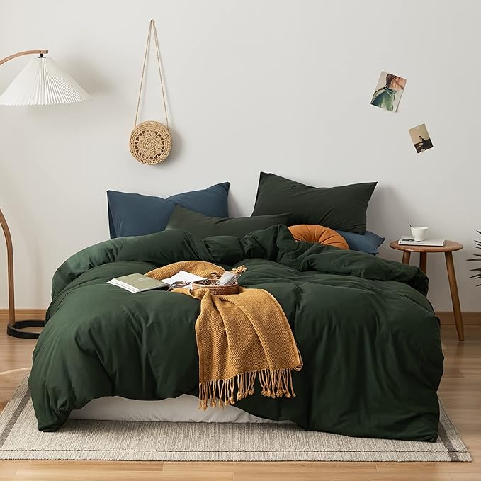 LifeTB Olive Green Duvet Cover Full Size 3 Pieces Jersey Knit Cotton Bedding Duvet Cover Minimalist Dark Green Comforter Cover with Zipper Closure Breathable Soft Solid Color Bedding Set Full