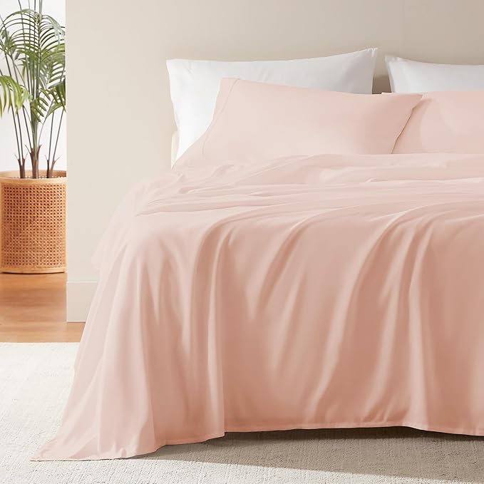 SLEEP ZONE Nanotex Super Soft Cooling Full Bed Sheets Set for Kids 3 Piece - Easy Care Fitted Flat Sheet & Pillowcase Sets - Wrinkle Free,Fade Resistant,Deep Pocket 16",Rose Pink,Full