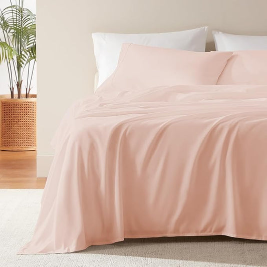 SLEEP ZONE Nanotex Super Soft Cooling Full Bed Sheets Set for Kids 3 Piece - Easy Care Fitted Flat Sheet & Pillowcase Sets - Wrinkle Free,Fade Resistant,Deep Pocket 16",Rose Pink,Full