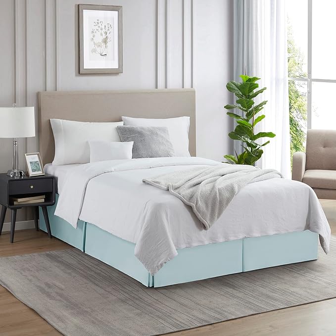 Nestl Light Baby Blue Bed Skirt King Size - King Bed Skirt 14 Inch Drop - Brushed Microfiber Bed Skirts - Hotel Quality Pleated Bed Skirt - Shrinkage & Fade Resistant