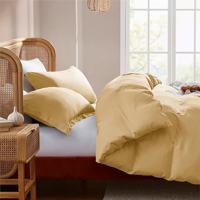 Nestl Camel Gold California King Duvet Cover Sets - Soft Double Brushed Cal King Duvet Cover, 3 Piece, with Button Closure, 1 Duvet Cover 104x98 inches and 2 Pillow Shams