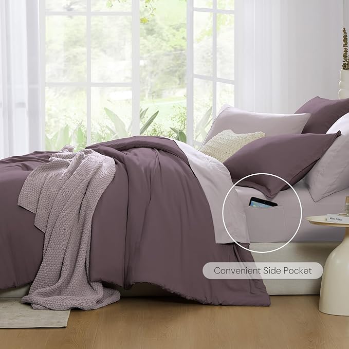 WRENSONGE Full Size Comforter Set- 7 Pieces Artic Plum Bed in a Bag Full Size Comforter with Fitted Sheet, Flat Sheet, 2 Pillow Shams, 2 Pillowcases, Warm Bedding Sets for All Season