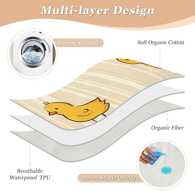 Waterproof Bed Pad Reusable Changing Pad Toddler Mattress Protector Large Pee Pad Baby Diaper Pad Soft Washable Liner Yellow Ducks Stripes