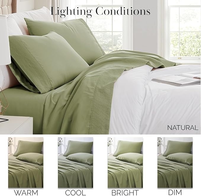 Southshore Fine Living Inc. Split King Bed Sheets 5-Piece Set | 21" Extra Deep Pocket with 2 Pillowcases | Hotel Luxury Quality | Easy Care Shrinkage Free Bedsheet | Microfiber Bedsheets | Sage Green