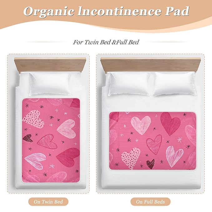 Waterproof Bed Pad Reusable Changing Pad Toddler Mattress Protector Large Pee Pad Baby Diaper Pad Soft Washable Liner Hearts Stars Hot Pink