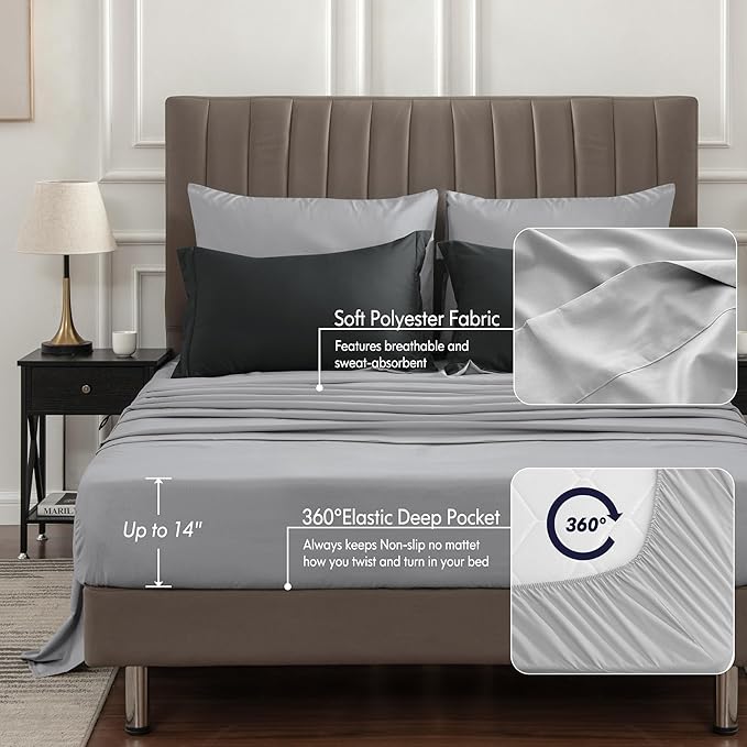 BEDELITE Twin XL Comforter Set 5 Pieces Bed in A Bag - Soft Microfiber Reversible Twin Extra Long Black Bed Set with Comforters, Sheets, Pillowcase & Sham, Cozy Bedding Sets for College Dorm Room