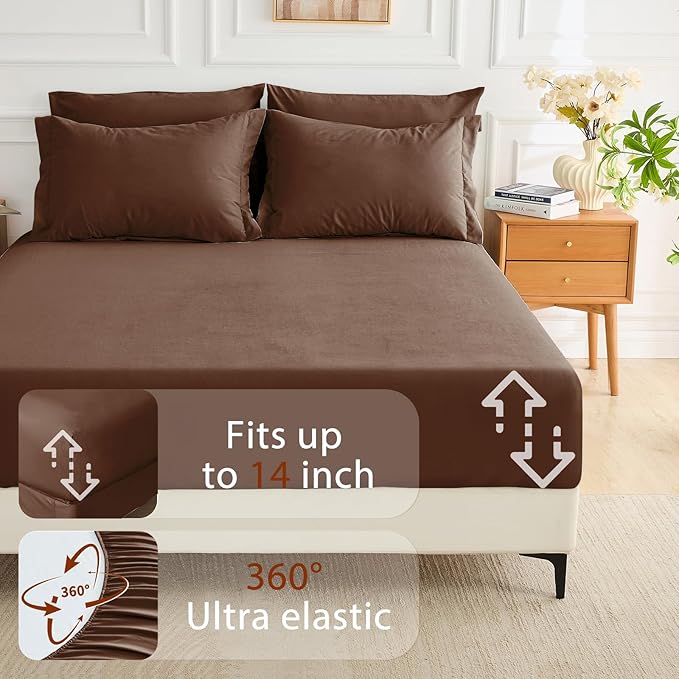 MUXHOMO 5 Pieces Twin XL Comforter Set, Soft Bed in a Bag Twin XL Size, All Season Bedding Set with Comforter, Flat Sheet, Fitted Sheet, Pillowcases & Shams, Brown