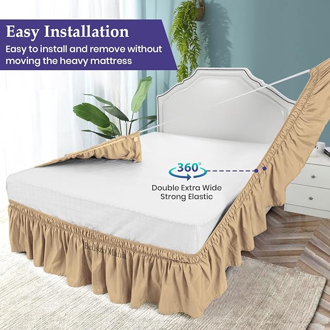 Wrap Around Bed Skirt 16" Inch Drop 100% MicrofibreFabric 1-Piece Bed Skirt Easy Fit Easy Care Fade & Wrinkle Resistant - Queen Size (60"X80"), Taupe