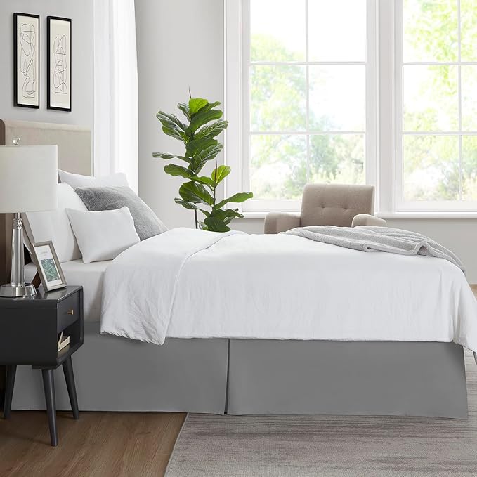 Nestl Grey Bed Skirt King Size - King Bed Skirt 14 Inch Drop - Brushed Microfiber Bed Skirts - Hotel Quality Pleated Bed Skirt - Shrinkage & Fade Resistant