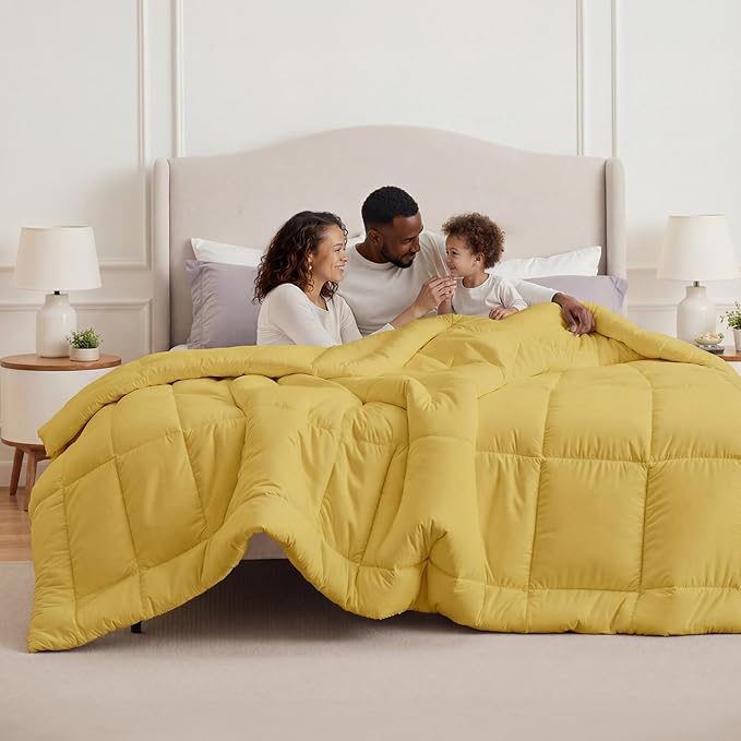 Bedsure Comforter Duvet Insert - Quilted Comforters Oversized King Size, All Season Duvet, GentleSoft Down Alternative Bedding, with 8 Tabs, Gifts for Women, Mustard Yellow, Oversized King 116x98