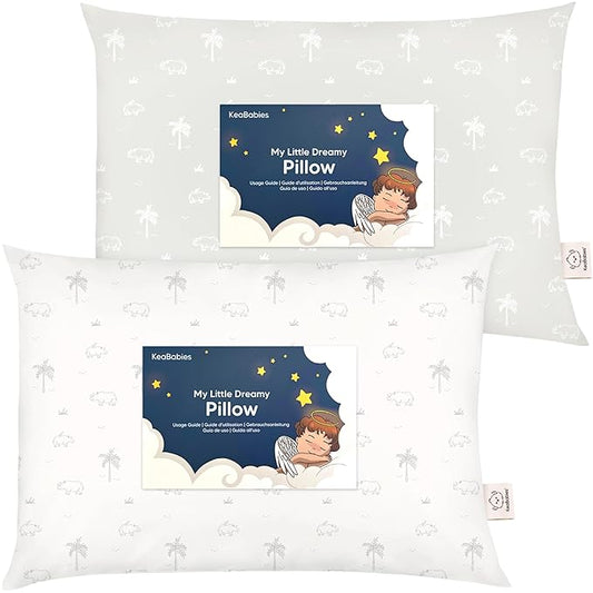 KeaBabies 2-Pack Toddler Pillows 2 Year Old to 5-13x18 Soft Organic Cotton Kids Pillow for Sleeping, Travel, School, Daycare, Nap, Toddler Bed, Machine Washable, Without Pillowcase (Wild Horns)