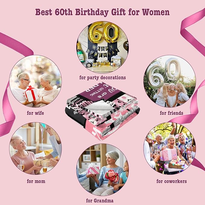 60th Birthday Gifts for Women Throw Blanket 60”X50”, Happy 60th Birthday Decorations Gift Ideas for 60 Year Old Woman, 1966 Bday Gifts for Mom Grandma