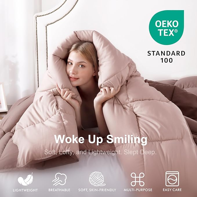 KASENTEX Queen Comforter Set – Reversible Dual Color – Goose Down Alternative – Ultra-Soft, Lightweight, Machine Washable, Maintain Fluffiness, All Season Warmth (Twilight Mauve/Pale Mauve)