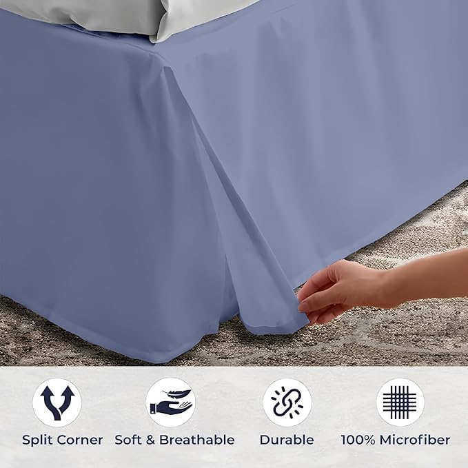 SGI Bedding 10 inch Drop Bed Skirt Full Size - Platform Style with Secure Fit, Classic Tailored Look, Elegant Pleated Style Dust Ruffle, Split Corners Wrinkle Resistant Microfiber - Mediterranean Blue