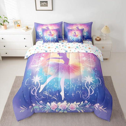 Feelyou Kids Ballet Dancer Comforter Set with Sheets King Size, Ballerina 7 Pieces Bedding Set Boys Girls Dreamy Princess Bed in A Bag Dancing Teens Bed Set Bedroom Decor 7Pcs