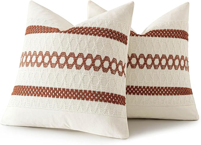MIULEE Set of 2 Rust Decorative Pillow Covers 18x18 Inch Farmhouse Rustic Boho Couch Throw Pillows Modern Cotton Cushion Covers Retro Cute Macrame Woven Home Decor for Bed Sofa Chair