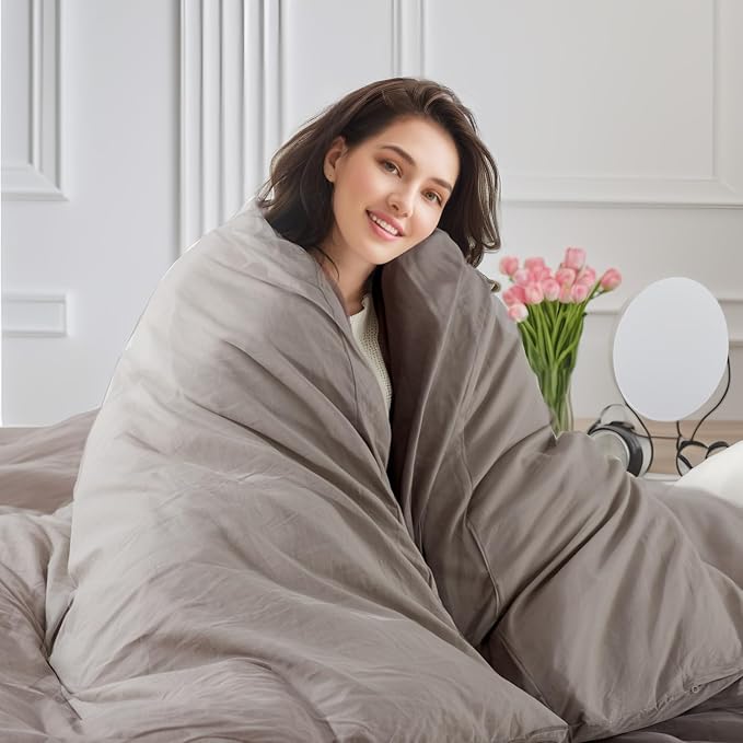 NEXHOME PRO Duvet Cover Set Kids Twin Size Linen Look Textured Organic Natural 100% Washed Cotton Duvet Cover Linen Cream Grey 2 Pieces Bedding Set with Zipper Closure, Breathable (No Comforter)