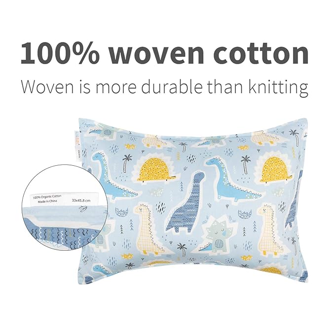 ALVABABY Toddler Pillowcases, Fits 14x19 in Kids Pillow, 2 Pack Organic Cotton Baby Pillow Cover Envelope Kids Pillowcases for Boys Girls 2L-TPW16-US