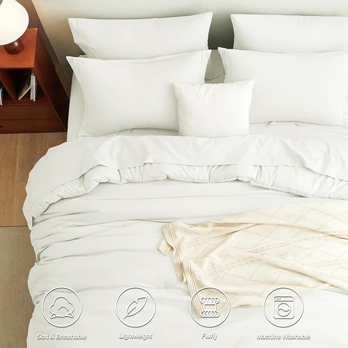 CozyLux Queen Comforter Set Ivory, 7 Pieces Bed in a Bag Queen Size Comforter Set with Sheets, Bedding Sets with Down Alternative Comforter, Fitted Sheets, Flat Sheets, Pillow Shams and Pillowcases