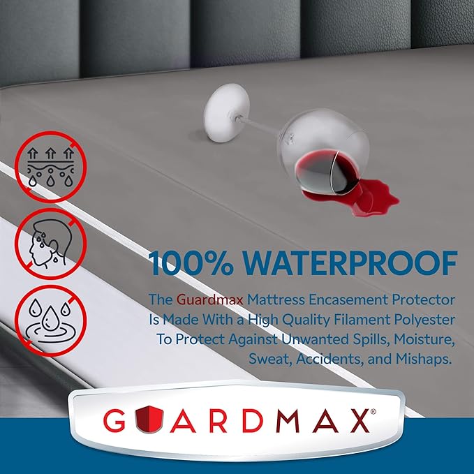 Guardmax Jersey Knitted Full Zippered Mattress Encasement - Waterproof & Bed Bug Proof Mattress Protector - Comfortable, Soft, and Noiseless Zippered Bedding - Dust Mite Proof (54 x 75 x 12)