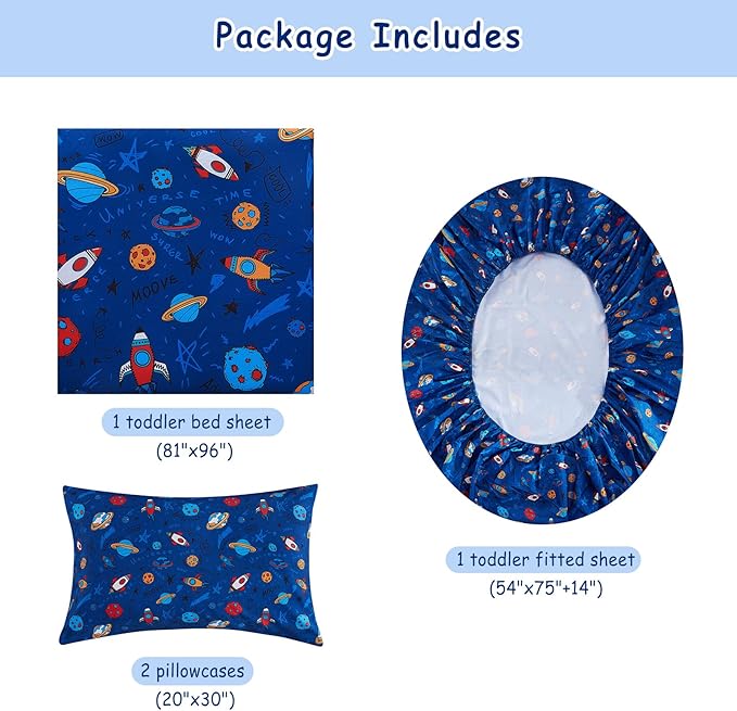 Kids Sheet Set Full Size, Full Sheet Set with Space Universe Pattern，Breathable Silky Soft Microfiber Kids Fitted Sheet
