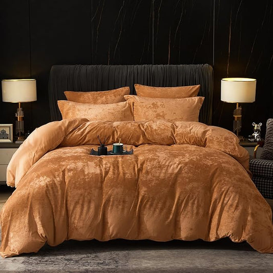 PHF Truly Velvet Duvet Cover Set California King Size, 3pcs Ultra Soft Breathable Comforter Cover Set, Luxury Cozy Flannel Duvet Cover with Pillow Shams Bedding Collection, 104" x 98", Brown Sugar