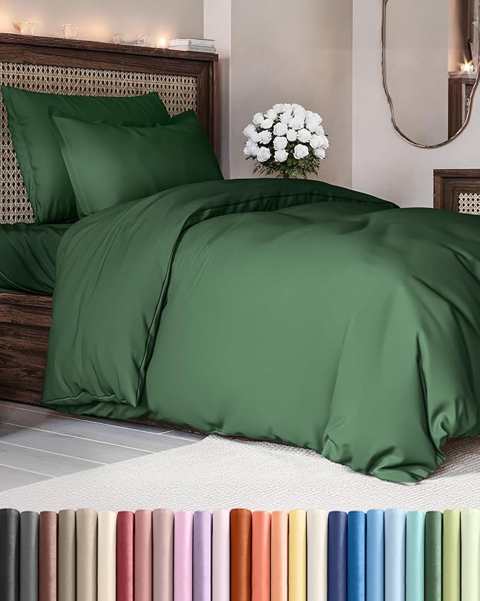 Duvet Cover Twin/Twin XL Size - Extra Soft Twin/Twin XL Size Duvet Cover - Lightweight, Breathable & Fade Free w/ Zipper Closures & Ties - 68" x 90" Inches - (Emerald Green) Comforter Not Included