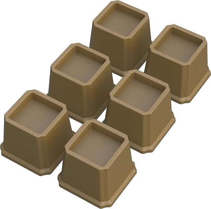 Bed Risers 3 Inch Heavy Duty Bed Elevators, Set of 6 Lifts Up 3000 lbs Furniture Risers for Bed Frame ans Sofa, Brown