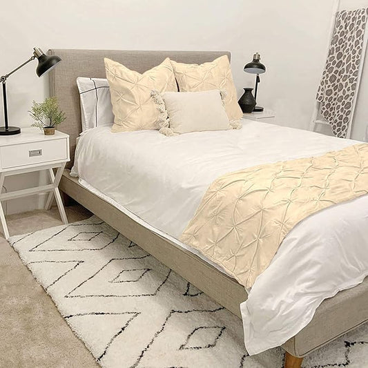 Bed Runner Set - 100% Pure Cotton 800 Thread Count - Luxury 1 Pinch Pleated Bed Runner and 2 Pillow Cover - 3 Piece Pinch Pleated Bed Runner Set Twin, Ivory