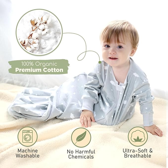 Mama Cheetah Baby Sleep Sack with Sleeves, 0.5 TOG Organic Cotton Wearable Blanket and Two-Way Zipper, Swaddle Transition Long Sleeve Sleeping Bag for Newborn Infant Toddler, 24-48 Months
