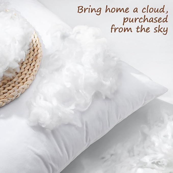 Artscope Synthetic Down Lumbar Pillow Insert, 12x20 Down Alternative Throw Pillow Insert. Ultra Soft Fluffy Sleeping Pillow with 100% Cotton Cover, Decorative Pillows Set of 2-White.