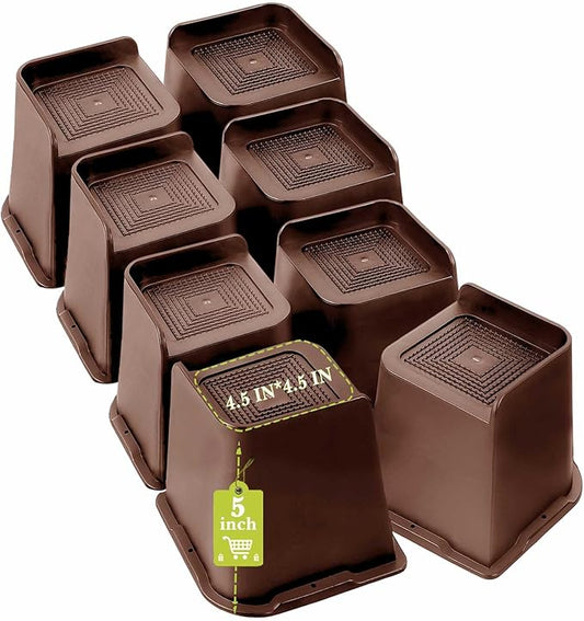 Bed Risers 1 inch, 2 inch, 3 inch, 4 inch, 6 inch, 8 inch Heavy Duty, Oversized Furniture Riser for Couch Sofa Table Chair Leg Frame Dorm, Support up to 6000 Lbs (Chocolat Brown 8 Pack, 5 inch)