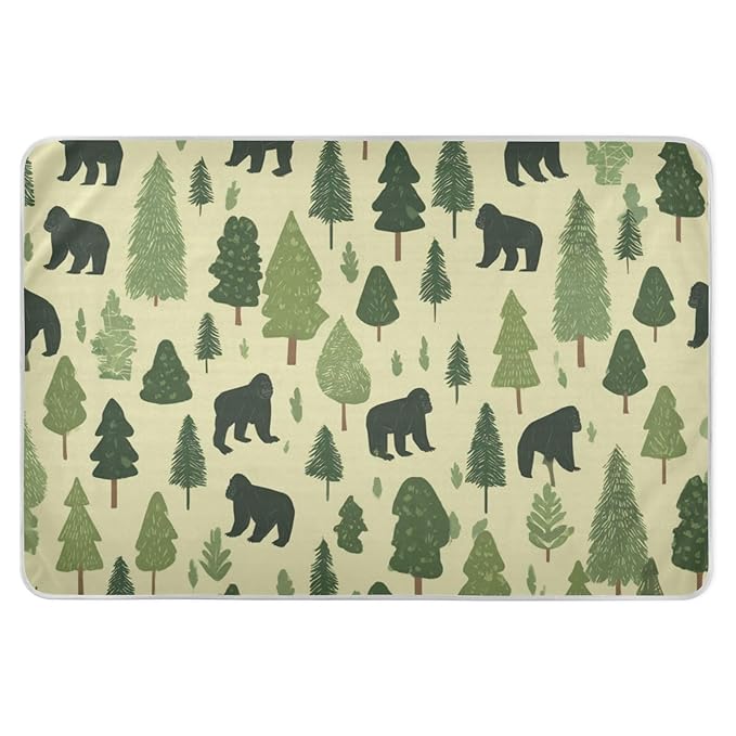 Waterproof Bed Pad Reusable Changing Pad Toddler Mattress Protector Large Pee Pad Baby Diaper Pad Soft Washable Liner Forest Cartoon Gorillas Green