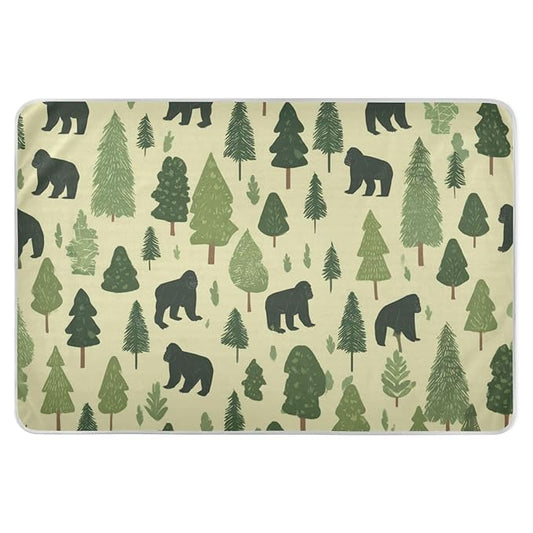 Waterproof Bed Pad Reusable Changing Pad Toddler Mattress Protector Large Pee Pad Baby Diaper Pad Soft Washable Liner Forest Cartoon Gorillas Green
