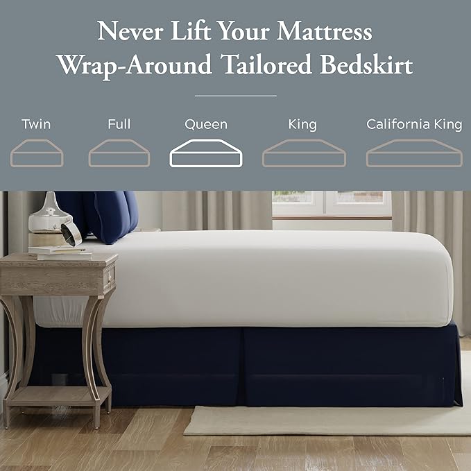 Bed Maker’s Never Lift Your Mattress Bed Skirt, Designed for Box Spring Beds, Split Corners, 14 Inch Drop Length, Queen, Navy