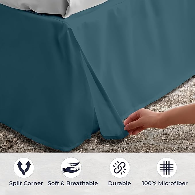 SGI bedding 15 inch Drop Bed Skirt Full Size Platform Style with Secure Fit, Classic Tailored Look, Elegant Pleated Style Dust Ruffle, Split Corners, Wrinkle Resistant Microfiber - Teal