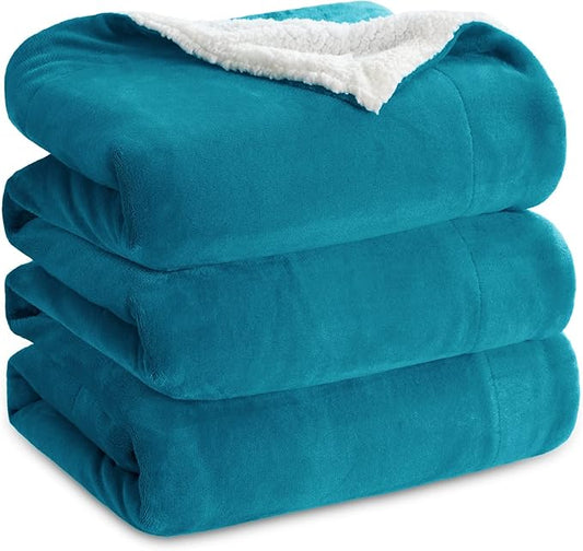 Bedsure GentleSoft Sherpa Fleece Blankets King Size for Bed, Non-Heated, Thick and Warm Throw for Women and Men, Soft Fuzzy Plush King Blanket for Winter, Teal, 108x90 Inches