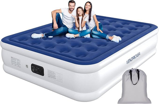Queen Air Mattress with Built-in Pump, 18" Raised Inflatable Bed Blow Up Mattress, Comfort Portable Air Bed for Camping, Home Guests, Travel 690 lbs Max