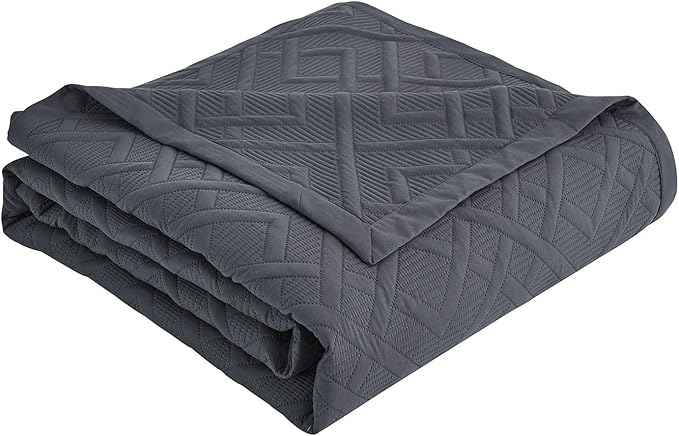 CHIXIN Quilt King Size - Geometric Pattern Bedspread Coverlet Set - Modern & Contemporary Style Bedding Cover, Ultrasonic Quilting, Reversible, Lightweight, 4 Piece, Dark Grey