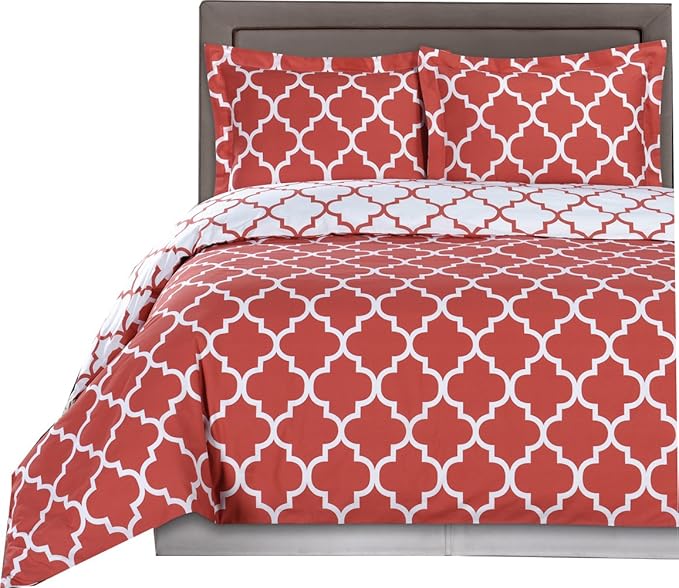 Royal Hotel Bedding Coral and White Meridian 3 Piece Twin/Twin XL Comforter Set 100% Cotton 300 Thread Count
