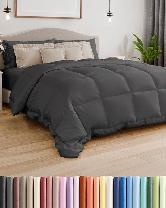 Cal King Size, Dark Gray Alternative Down Comforter - Warm, Lightweight and Breathable Hotel Quality Bedding Set for Men, Women, Kids and Teens - All Season Cooling Microfiber Duvet Insert Comforter