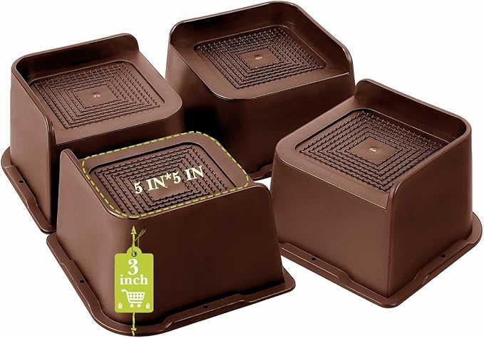 Bed Risers 1 inch, 2 inch, 3 inch, 4 inch, 6 inch, 8 inch Heavy Duty, Oversized Furniture Riser for Couch Sofa Table Chair Leg Frame Dorm, Support up to 6000 Lbs (Chocolat Brown 4 Pack, 3 inch)