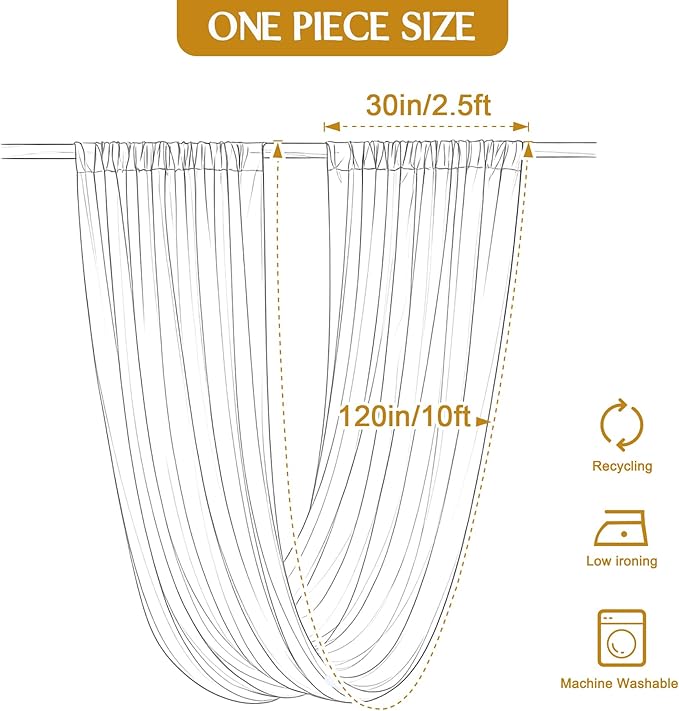 5ft×10ft Champagne Ceiling Drapes for Weddings Events Wrinkle-Free Polyester Ceiling Backdrop for Ten Canopy Church Stage Bedroom Decor 2 Panels 2.5×10ft