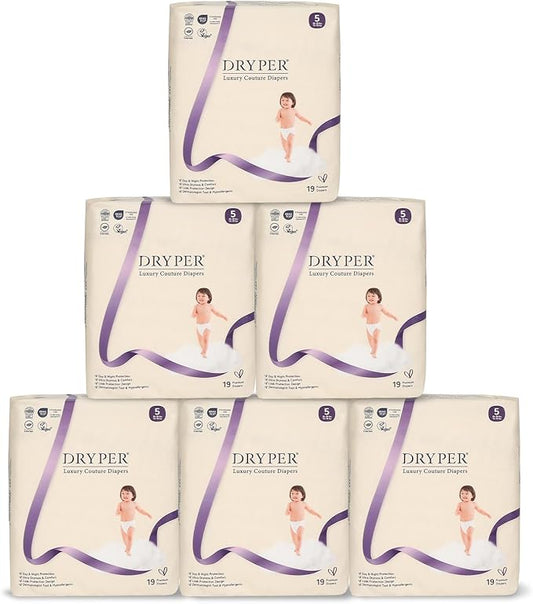 Baby Diapers, DRYPER Disposable Diaper, Size 5 Diapers (28-39 lbs), 3D Leak Guards & Wetness Indicator, Ultra-Soft & Thin, Fast Water Absorption Nappies, 114 Count