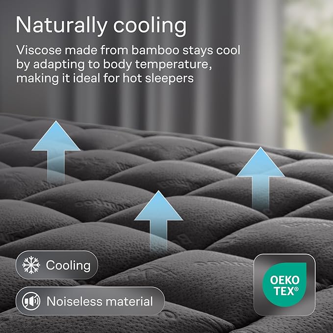 Ultra Soft Full Size Mattress Topper - Viscose Made from Bamboo Pillow Top Mattress Pad for Back Pain Relief - Naturally Cooling for Hot Sleepers, Dark Gray