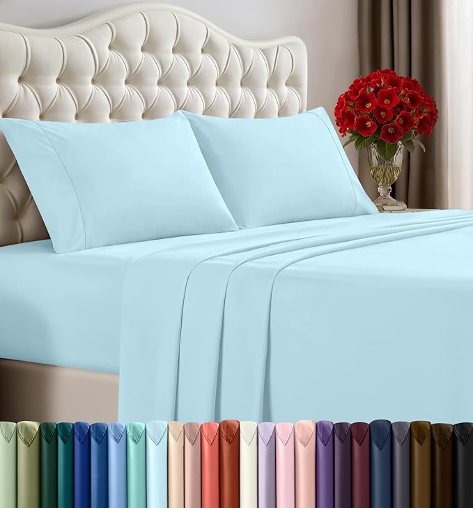 Utopia Bedding Queen Bed Sheets Set - 4 Piece Bedding - Brushed Microfiber - Shrinkage and Fade Resistant - Easy Care (Queen, Ice Blue)